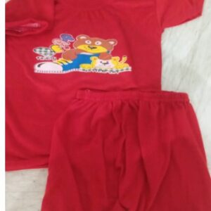 Soft Cotton Round Neck Printed Clothing Set Red Size 1 Year To 2 Year