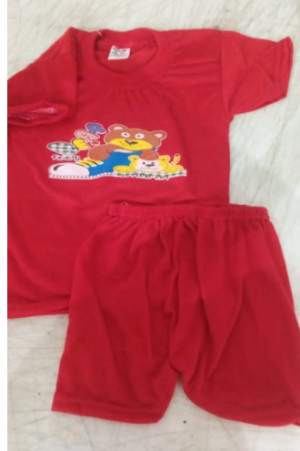 Soft Cotton Round Neck Printed Clothing Set Red Size 1 Year To 2 Year