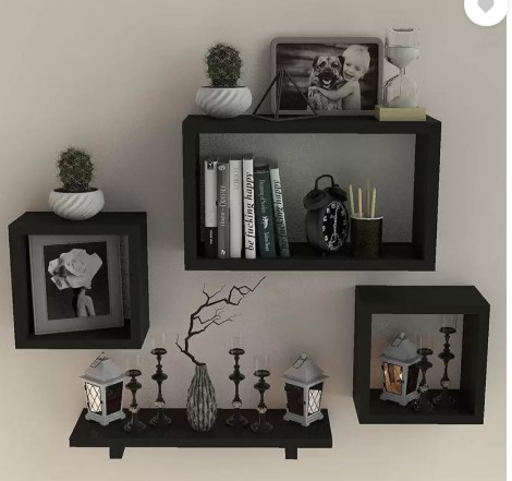 Ds Shoppe Beautiful Wooden Raff And Rectangle Floating Wall Shelf Set Of 4 Black