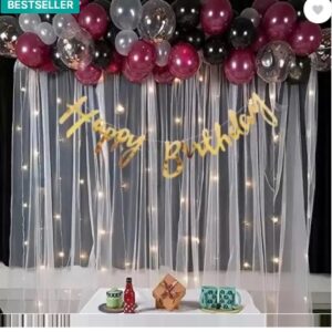 Herdem Happy Birthday Bunting Banner With 2 Pcs White Net