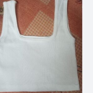 Women Square Cut Crop Tank Top In White Color Size Xl