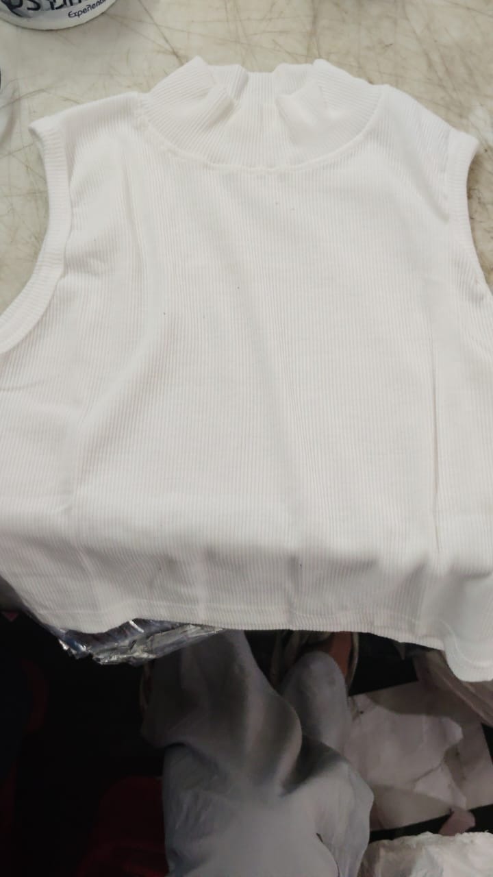 Women White Color Crop Top High Neck Size M