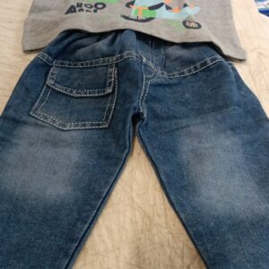 Hopscotch Boys Grey And Blue Dinosaur Print Polo T Shirt And Jeans Set Size 1 To 2 Y