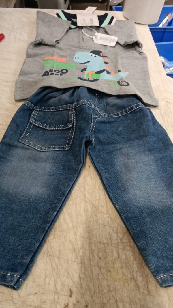 Hopscotch Boys Grey And Blue Dinosaur Print Polo T Shirt And Jeans Set Size 1 To 2 Y