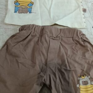Mini Taurus Kids Boys Cream And Brown Printed T Shirt And Shorts Size 29Cm