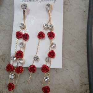 Earrings For Women Colour Red Silver