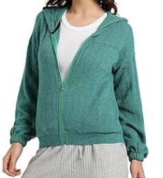 Campus Sutra Women Full Sleeve Self Design Hooded Sweatshirt See Green Size Xl