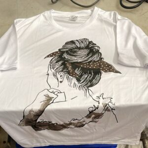 Women White Printed T Shirt Half Sleeve Size S