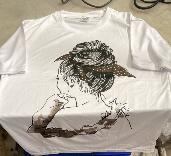 Women White Printed T Shirt Half Sleeve Size S