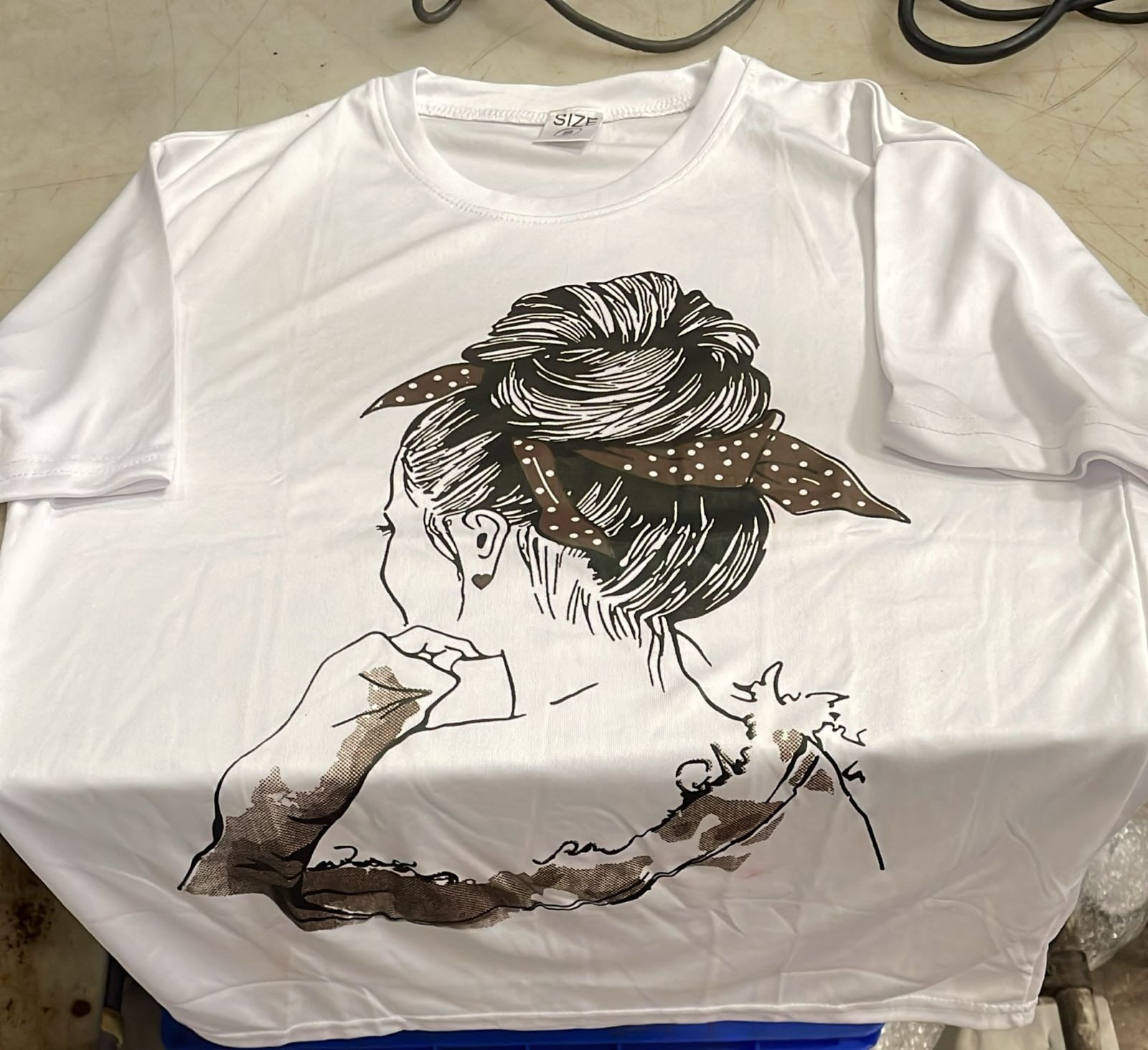 Women White Printed T Shirt Half Sleeve Size S