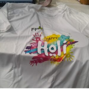 Mens Happy Holi Printed T Shirt Size Xl White