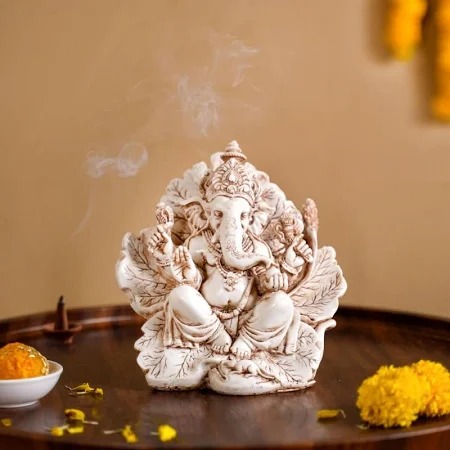 Nestasia Off White Lord Ganesha Idol Showpiece Size 7 Inch