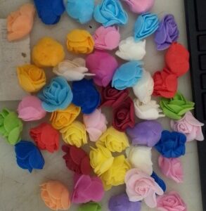 Multicolor Mini Stemless Satin Rose Flower Heads Pack Of 48