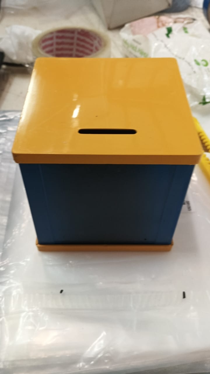 Navy Blue And Yellow Acrylic Colorful Box Square Piggy Bank