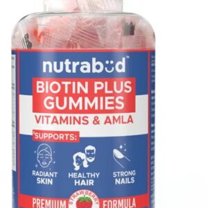 Nutribud Biotin Hair Gummies For Men and Women No Added Sugar Strawberry Flavour 60 N