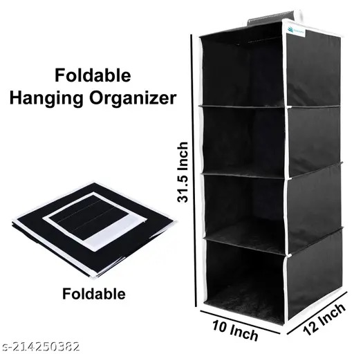 4 Shelf Closet Hanging Organizer Black Colour