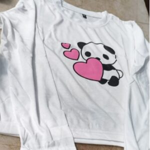 White Printed Full Sleeve T Shirt For Women Size M