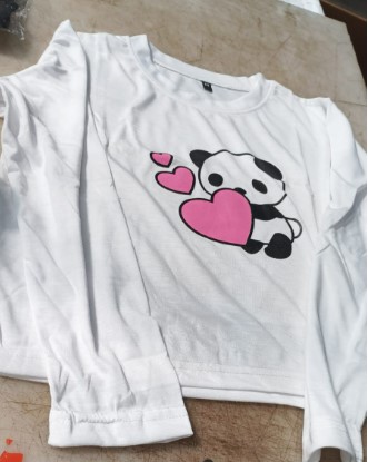 White Printed Full Sleeve T Shirt For Women Size M