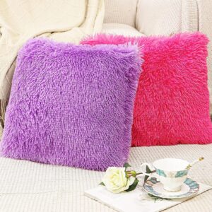 Pickkart 16X16 Inch Mixmatch Color Fur Cushion Covers Set Of 2 Mauvedark Pink