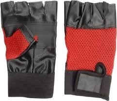 Red And Black Color Leather Gloves For Weight Lifting