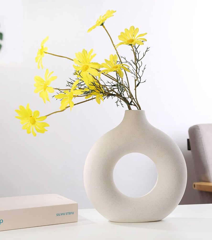 White Ceramic Vase Set Rounded White