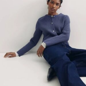 H And M Ladies Blue Scalloped Cardigan Size Xs
