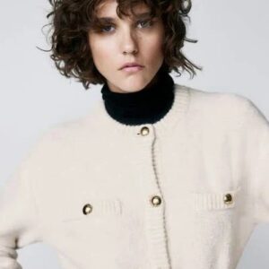 H And M Ladies Beige Pocket Detail Cream Color Cardigan Size L