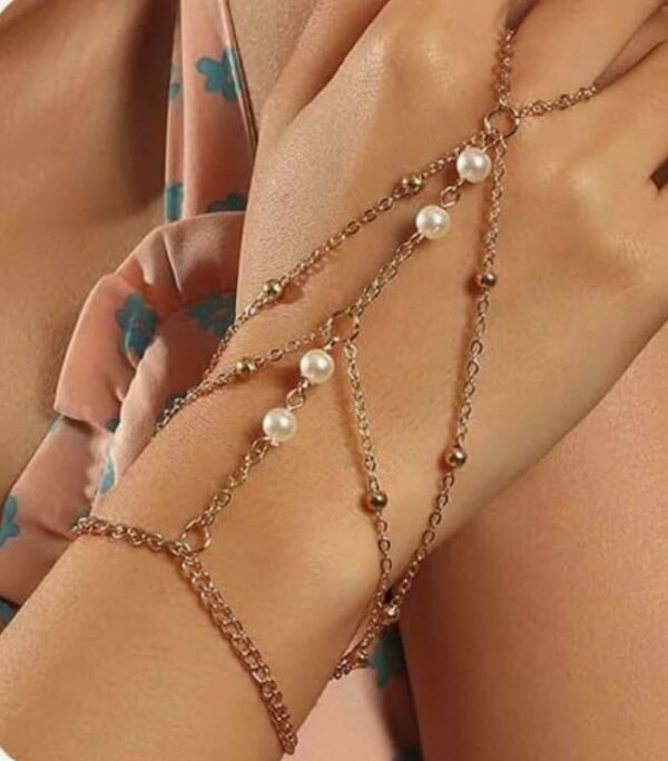 Bohemian Layered Finger Bracelet Gold Pearl For Women
