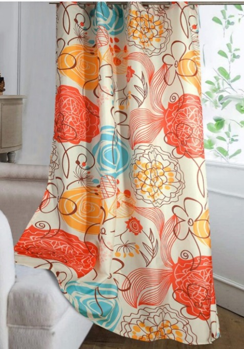 Cortina Multicoloured Ethnic Motifs Single Silk Door Curtain 7 Feet Multicolour