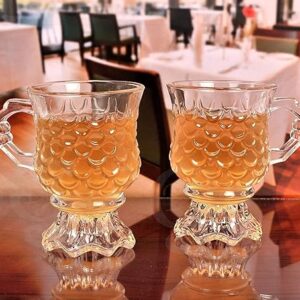 Fashion Crystal Round Tea Cups 175Ml Set Of 2 Glass Transparent Coffee Mugs With Handle