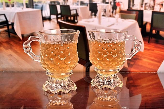 Fashion Crystal Round Tea Cups 175Ml Set Of 2 Glass Transparent Coffee Mugs With Handle