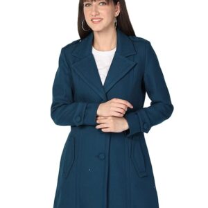 Honnete Women Stylish Long Sleeve Regular Coat For Winter Wear Peacock Blue Size Xxl