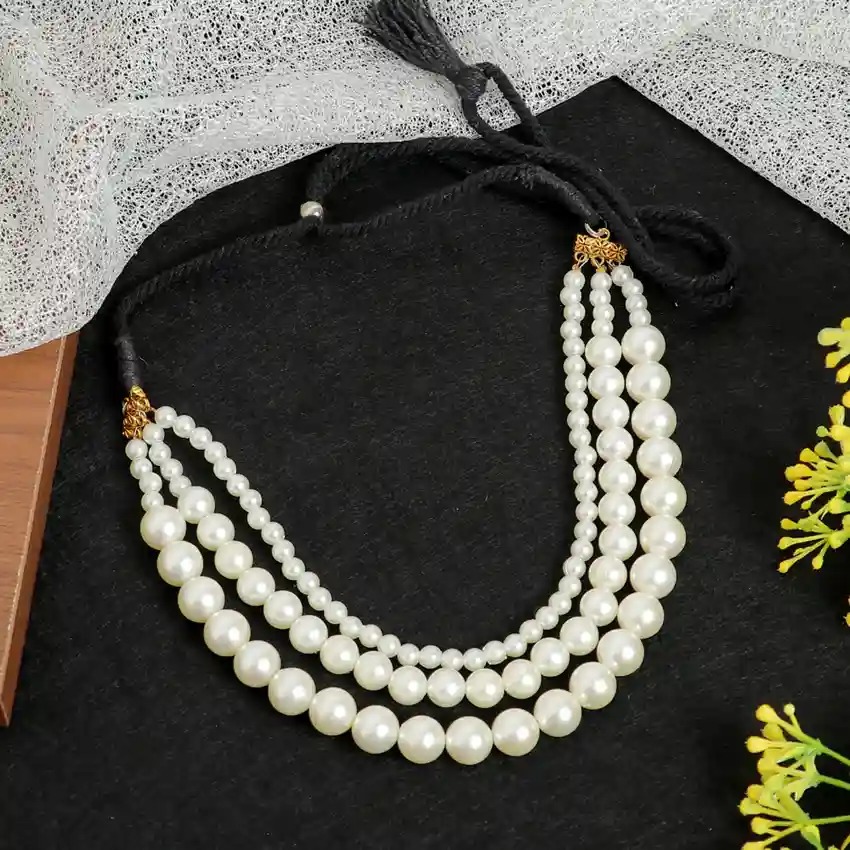 Freshwater White Pearl Layered Necklace Gold Plated