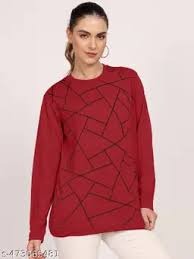 Leotude Womens Full Sleeve Cotton Blend T Shirt Red Colour Size L