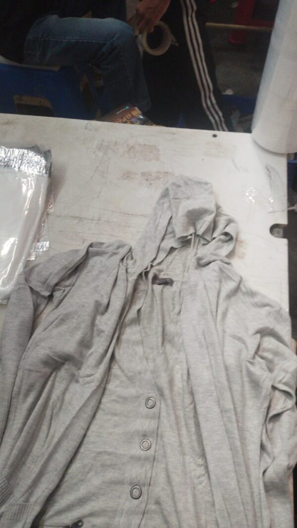 Women Grey Color Sweatshirt With Long Jacket Size M