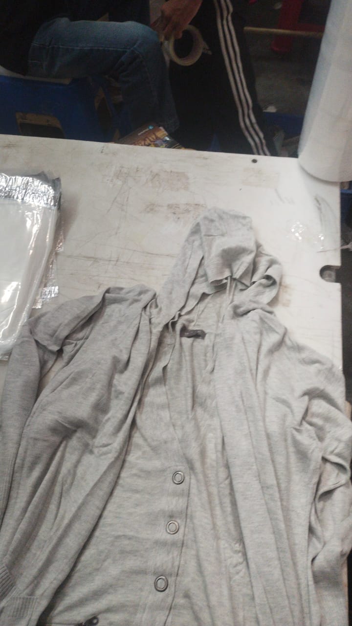 Women Grey Color Sweatshirt With Long Jacket Size M