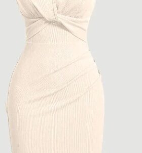 Little Box Women Twist Knot Halter Neck Fish Tail White Dress Size L