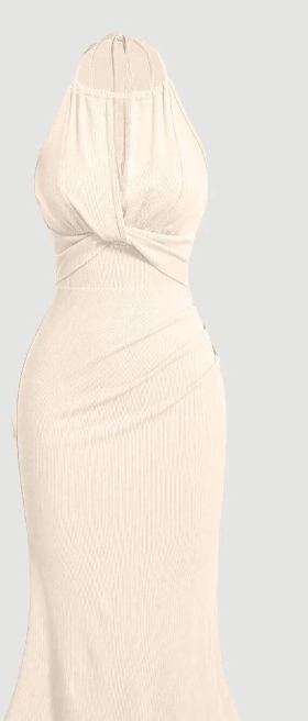 Little Box Women Twist Knot Halter Neck Fish Tail White Dress Size L