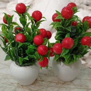 Home Office Table Decoration Flower Pot Pack Of 2 Green Red Cherry Blossom