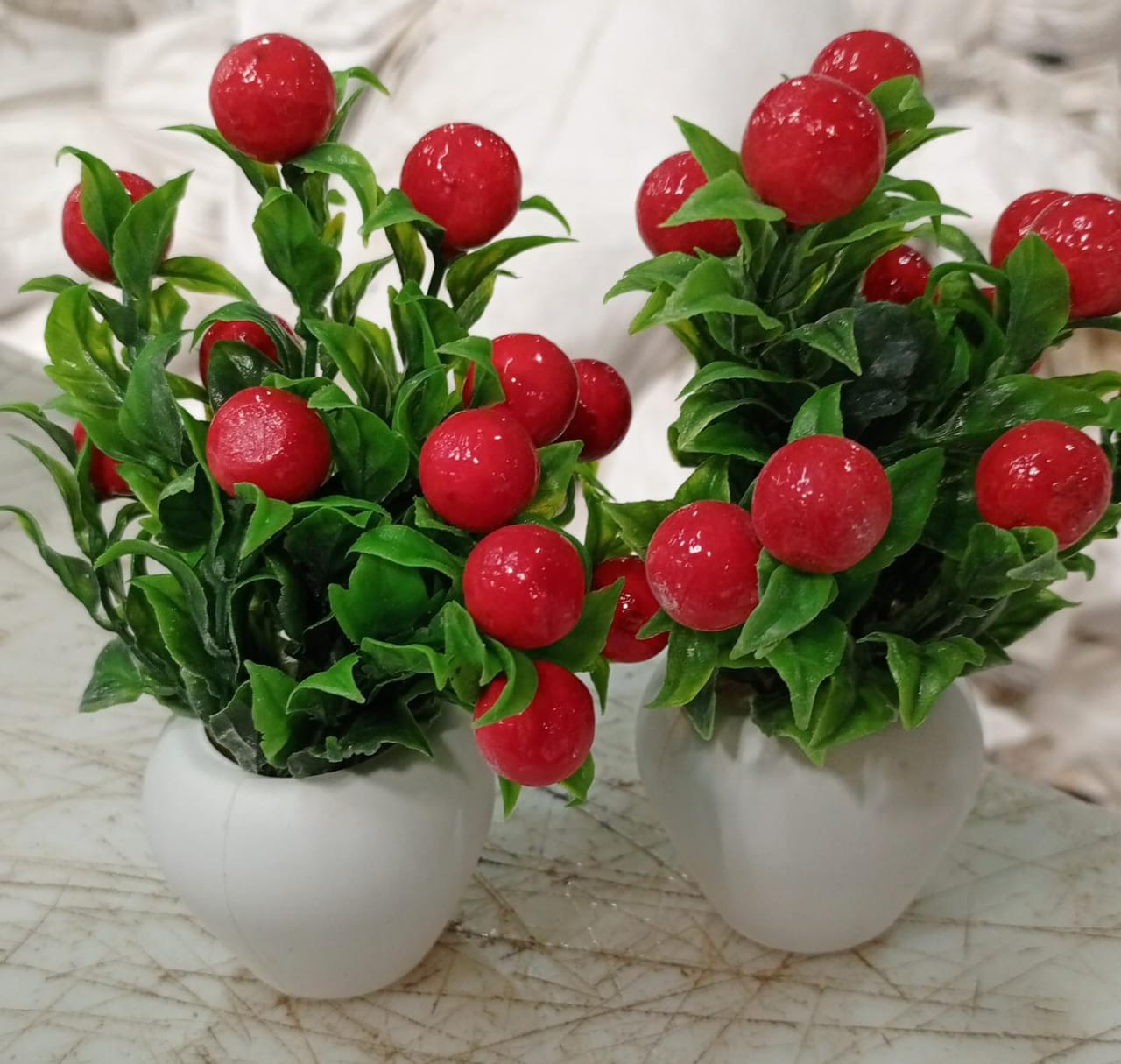 Home Office Table Decoration Flower Pot Pack Of 2 Green Red Cherry Blossom