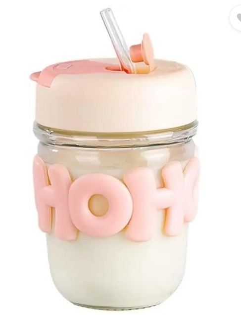 Coffee Cup With Silicone Lid And Glass Straw Crystal Tumbler 350Ml
