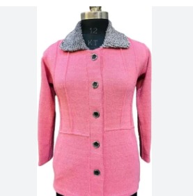 Sk Knitwear Collared Neck Casual Women Pink Sweater Size L