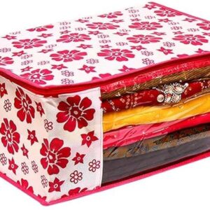 Casakit Pink Flower Printed Clothes Storage Bag Saree Covers For Storage Pack Of 5