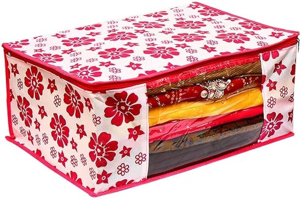 Casakit Pink Flower Printed Clothes Storage Bag Saree Covers For Storage Pack Of 5