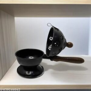 De Casa Decor Black Metal Incense Holder With Wooden Handle