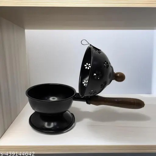 De Casa Decor Black Metal Incense Holder With Wooden Handle