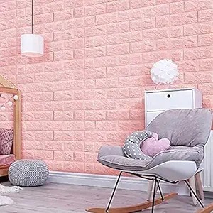 Mutois 3D White Brick Wallpaper For Wall Pe Foam Pink Color Pack Of 5