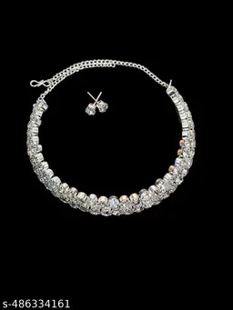 Silver Necklace And Earrings Combo For Women