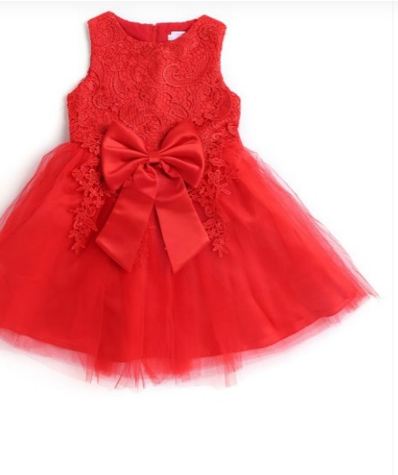 Hopscotch Red Colour Kids Girls Maxi Sleeveless Floral Applique Party Dress 5 To 6Y