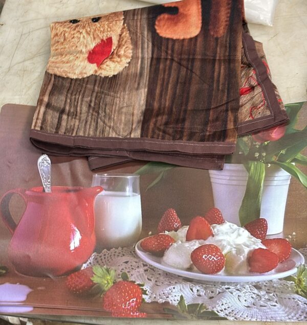 Brown Printed Fridge Cover With 3 Pcs Mat